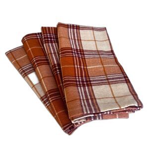 Celebrate Together Napkins Set of 4 Orange Plaid Table Decor Cotton Blend
